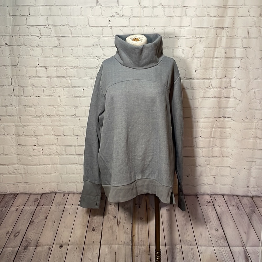 Avia Womens Gray Funnel Neck Pullover Sweatshirt Thumbhole Cuffs XL 16-18